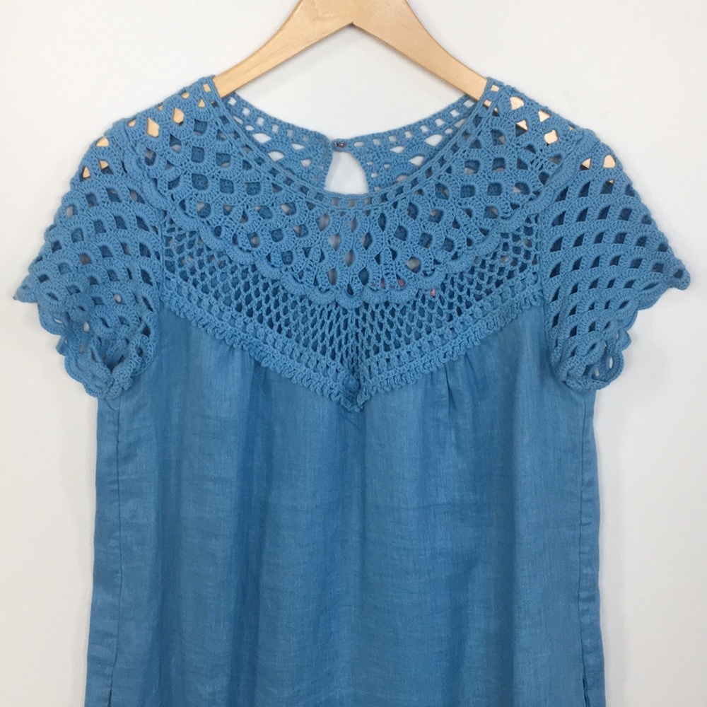 Calypso St Barth linen shift crochet yoke dress S - Picture 1 of 6